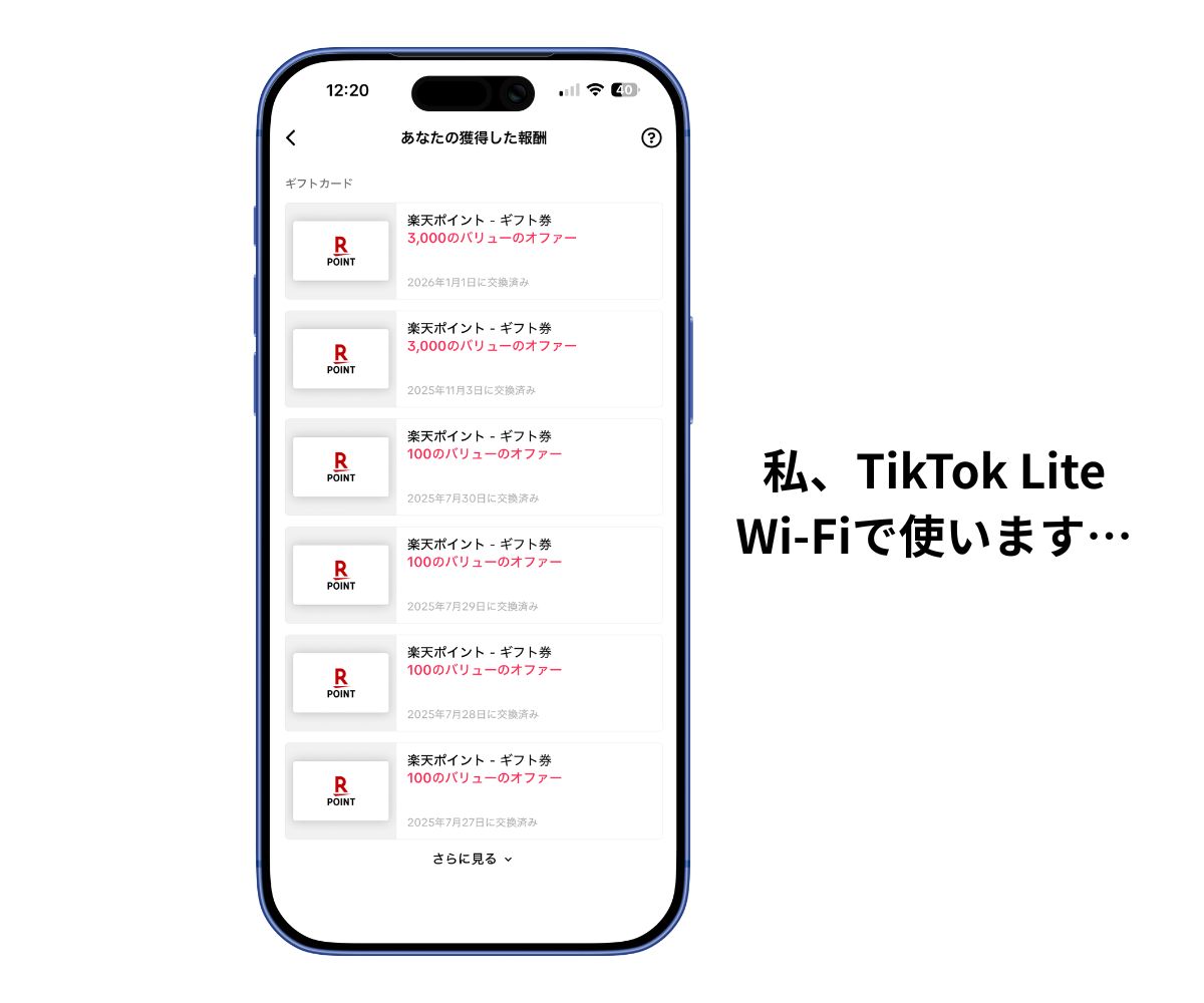 TikTok Liteポイント交換履歴