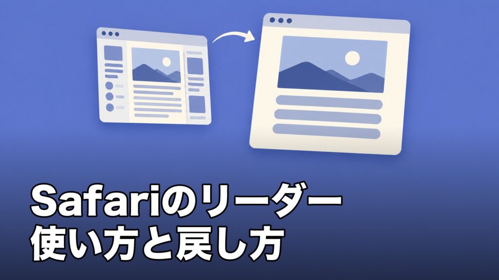Safariの通常表示から本文中心のリーダー表示への切り替えを表すイメージ画像