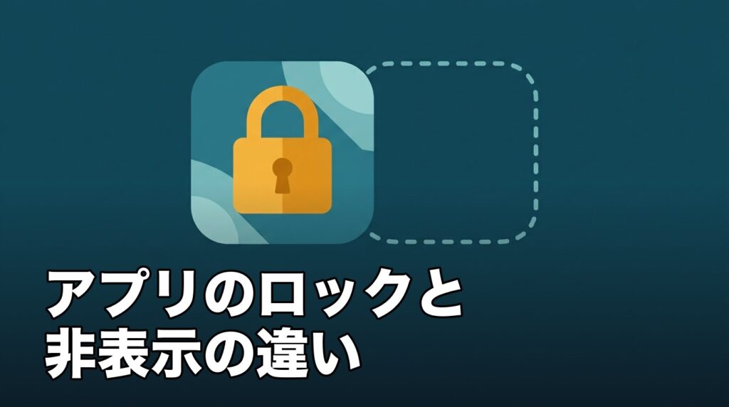 iPhoneのアプリをロックする鍵と非表示にする破線のアイコンを表したイメージ画像
